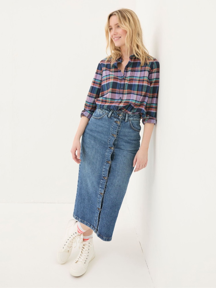 FatFace Olivia Cobalt Blue 100% Cotton Check Shirt - Image 1 of 6 FatFace Olivia Cobalt Blue 100% Cotton Check Shirt - Image 1 of 6