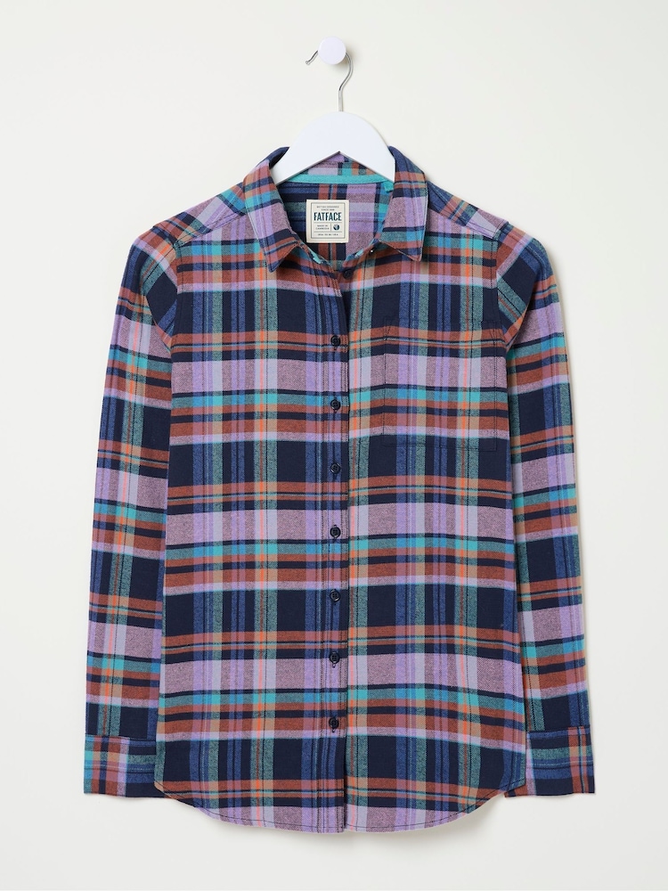 FatFace Olivia Cobalt Blue 100% Cotton Check Shirt - Image 6 of 6