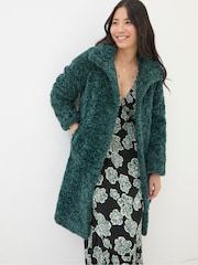 FatFace Catie Green Teddy Coat - Image 1 of 5