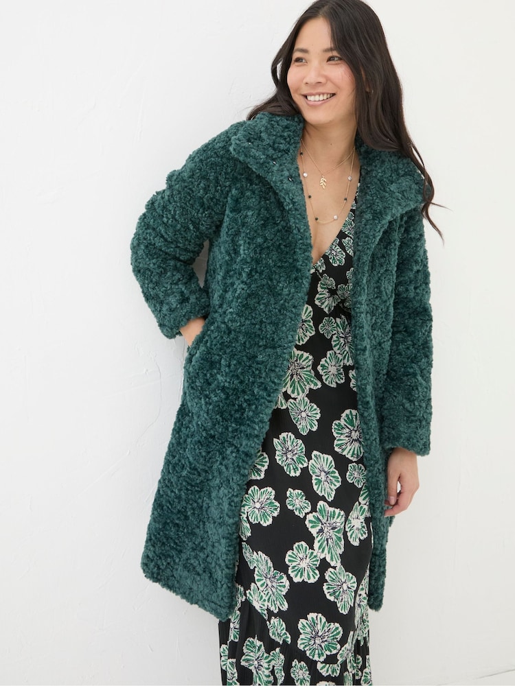 FatFace Catie Green Teddy Coat - Image 1 of 5