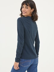FatFace Hettie Blue Rib Henley Top - Image 3 of 5