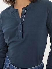 FatFace Hettie Blue Rib Henley Top - Image 4 of 5