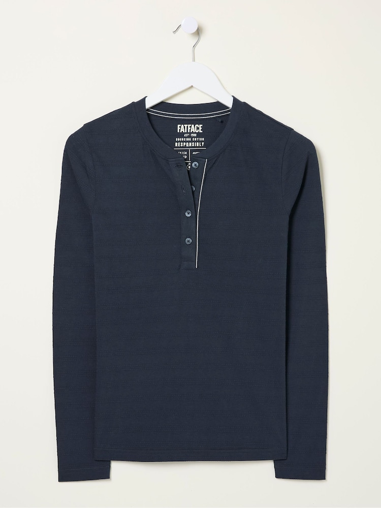 FatFace Hettie Blue Rib Henley Top - Image 5 of 5