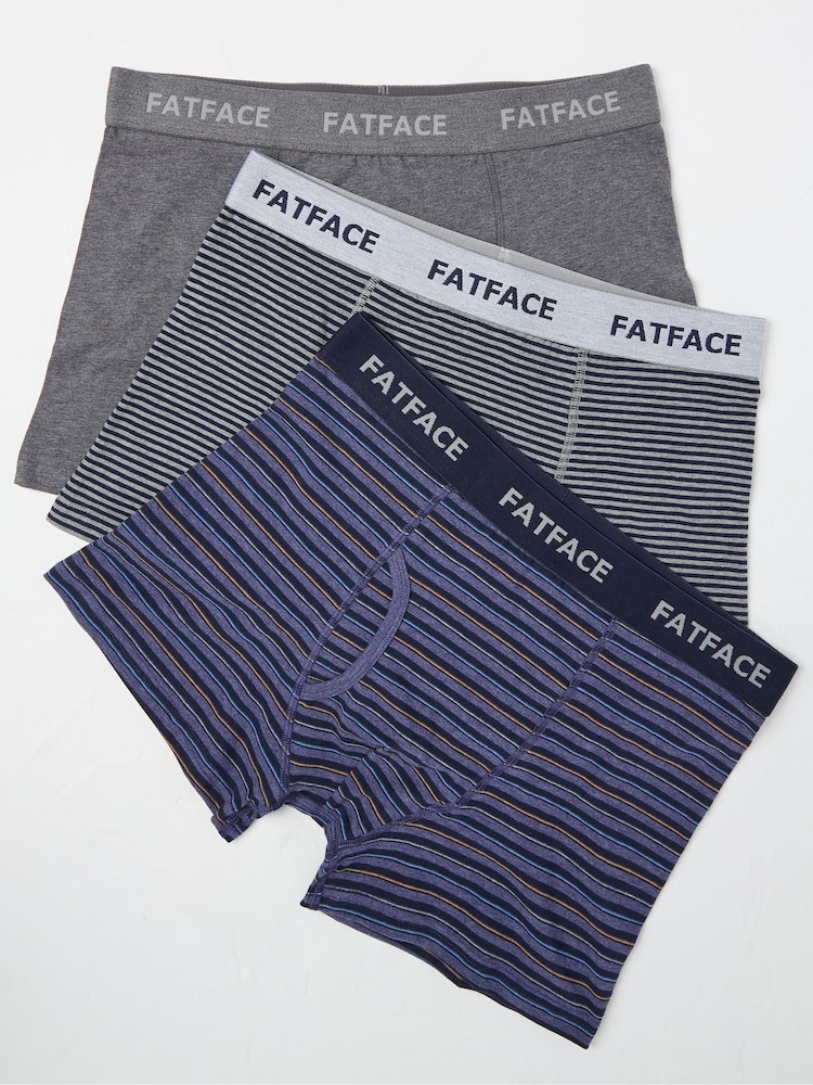 FatFace Blue Seagrove Stripe Cotton Boxers 3 Pack - Image 1 of 2