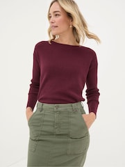 FatFace Sophie Burgundy Red Boat Neck Jumper - Image 2 of 6