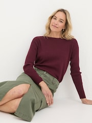 FatFace Sophie Burgundy Red Boat Neck Jumper - Image 4 of 6