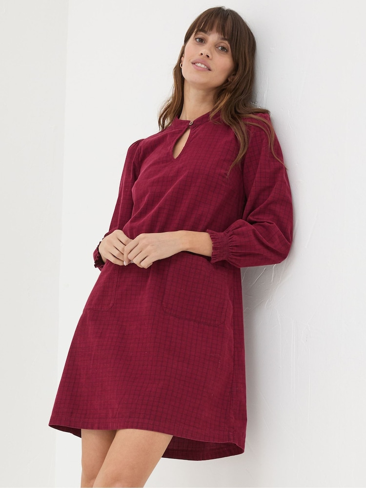 FatFace Fran Red Check Cord Dress - Image 1 of 5