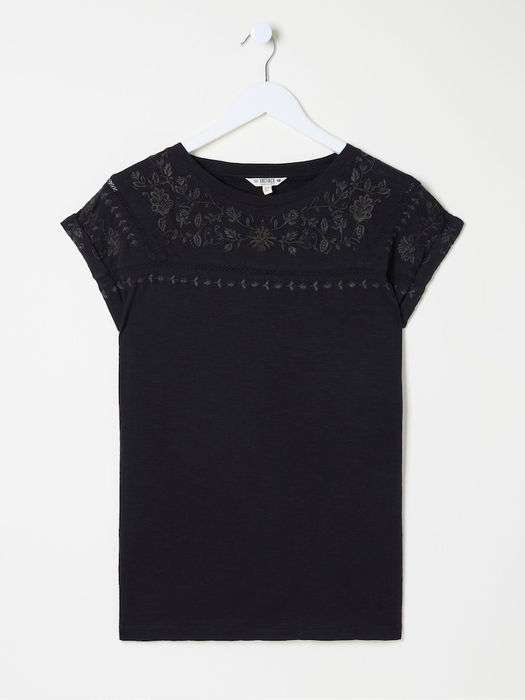 FatFace Ivy Black Embroidered T-Shirt - Image 1 of 6