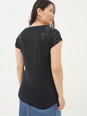 FatFace Ivy Black Embroidered T-Shirt - Image 2 of 6