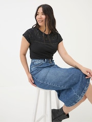 FatFace Ivy Black Embroidered T-Shirt - Image 3 of 6