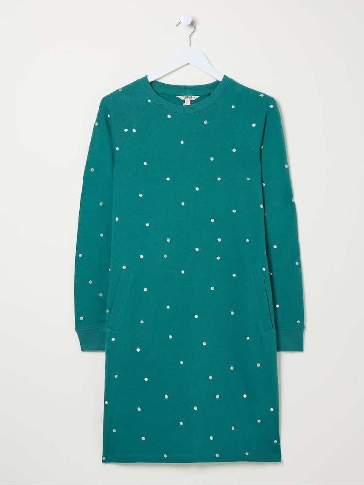 FatFace Georgia Green Embroidered Sweat Dress - Image 5 of 5