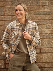FatFace Allegra Cream Check Overshirt - Image 1 of 5