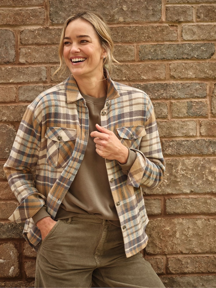 FatFace Allegra Cream Check Overshirt - Image 1 of 5