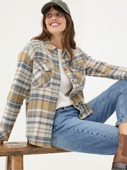 FatFace Allegra Cream Check Overshirt - Image 2 of 5