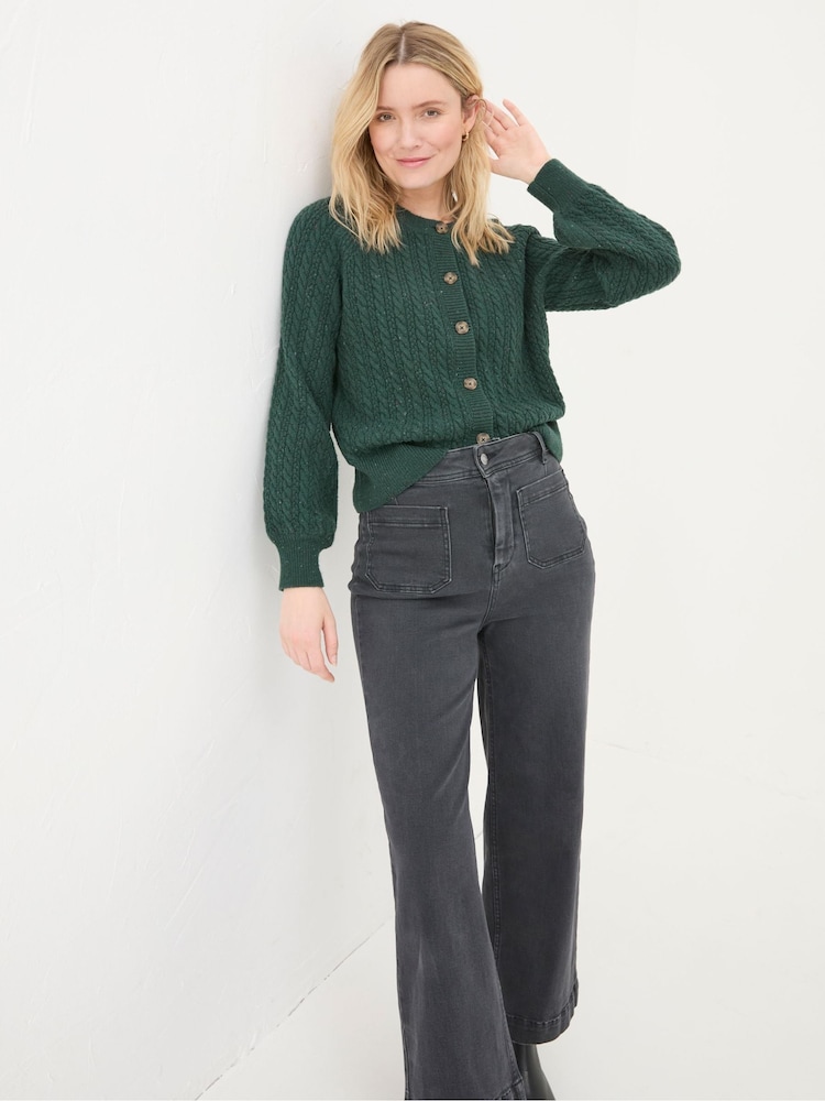 FatFace Chloe Green Cable Knit Cardigan - Image 1 of 5