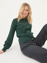 FatFace Chloe Green Cable Knit Cardigan - Image 3 of 5