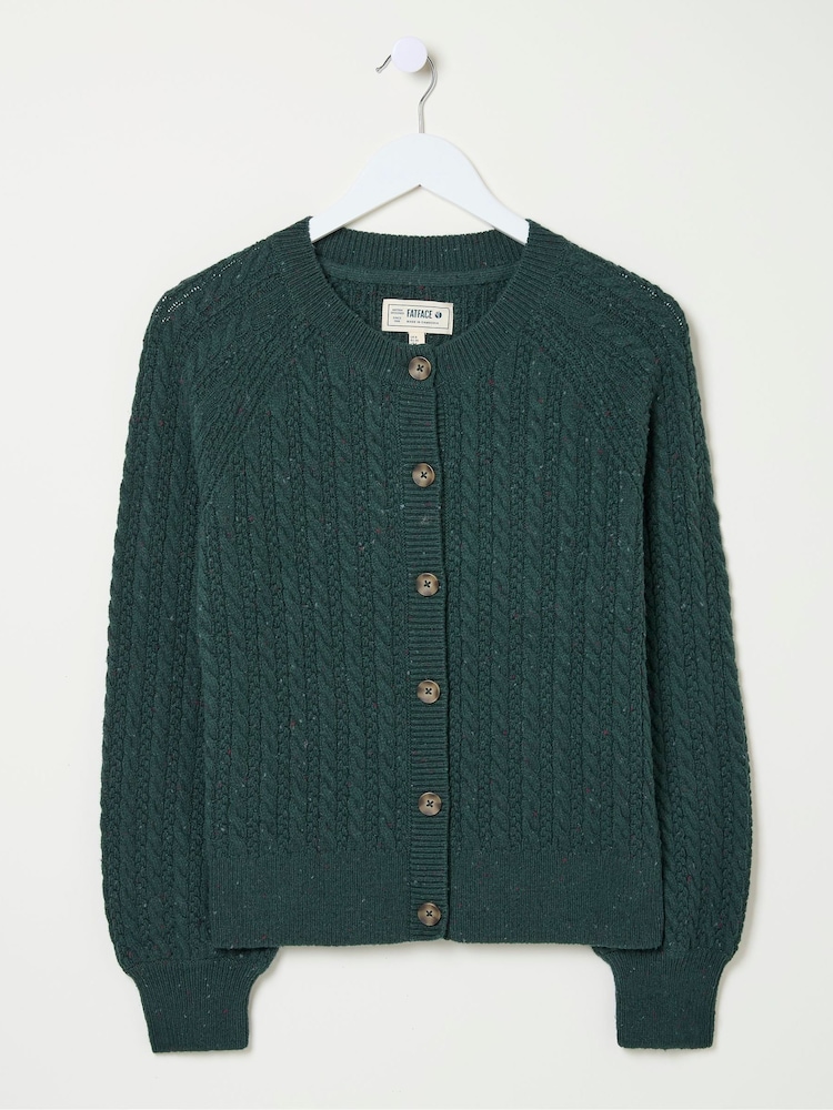 FatFace Chloe Green Cable Knit Cardigan - Image 5 of 5