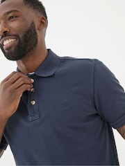 FatFace Blue Pique Polo Shirt - Image 4 of 6