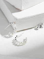 FatFace Daisy Silver Tone Tone Hoops Earrings - Image 2 of 3