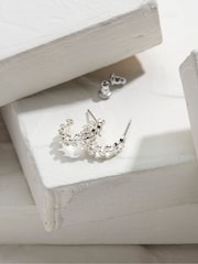 FatFace Daisy Silver Tone Tone Hoops Earrings - Image 3 of 3