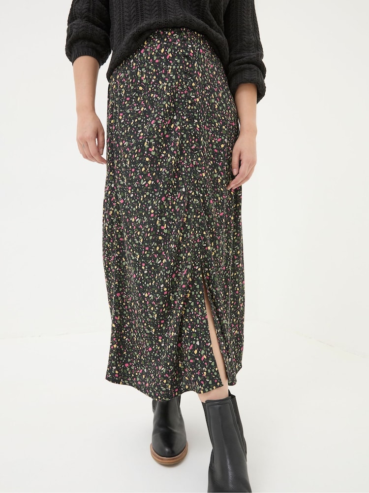 FatFace Arabella Black Ditsy Midi Skirt - Image 1 of 3
