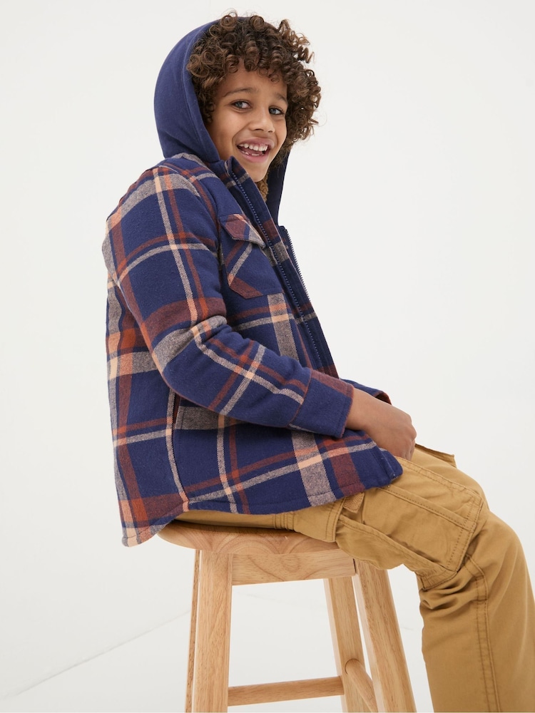 FatFace Navy Blue Check Shacket - Image 1 of 3