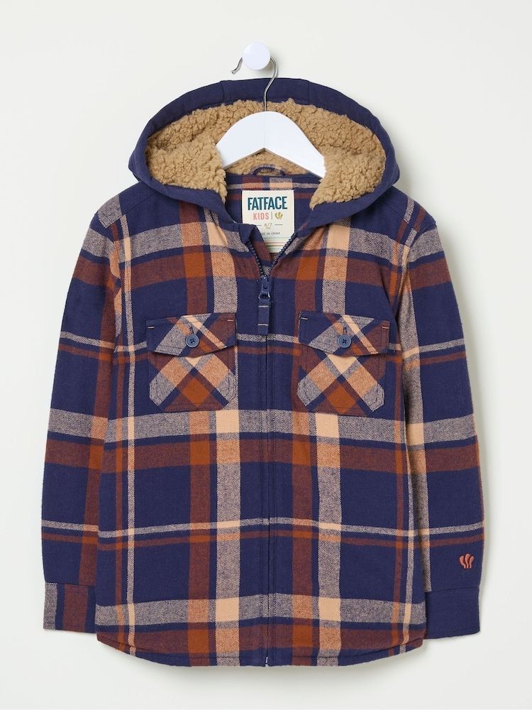 FatFace Navy Blue Check Shacket - Image 3 of 3
