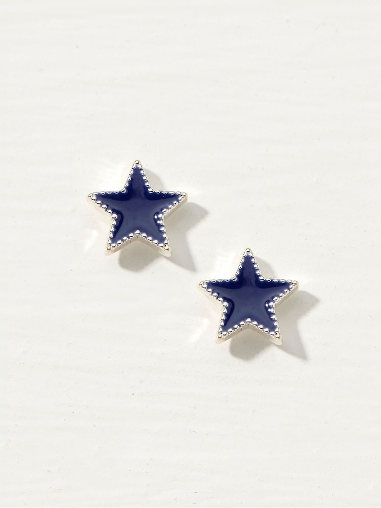 FatFace Blue Enamel Star Studs Earrings - Image 1 of 2