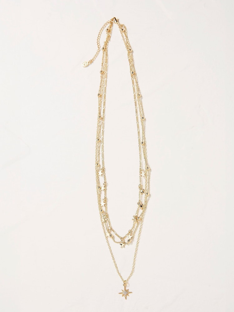 FatFace Gold Tone Multi Star Necklace - Image 1 of 2