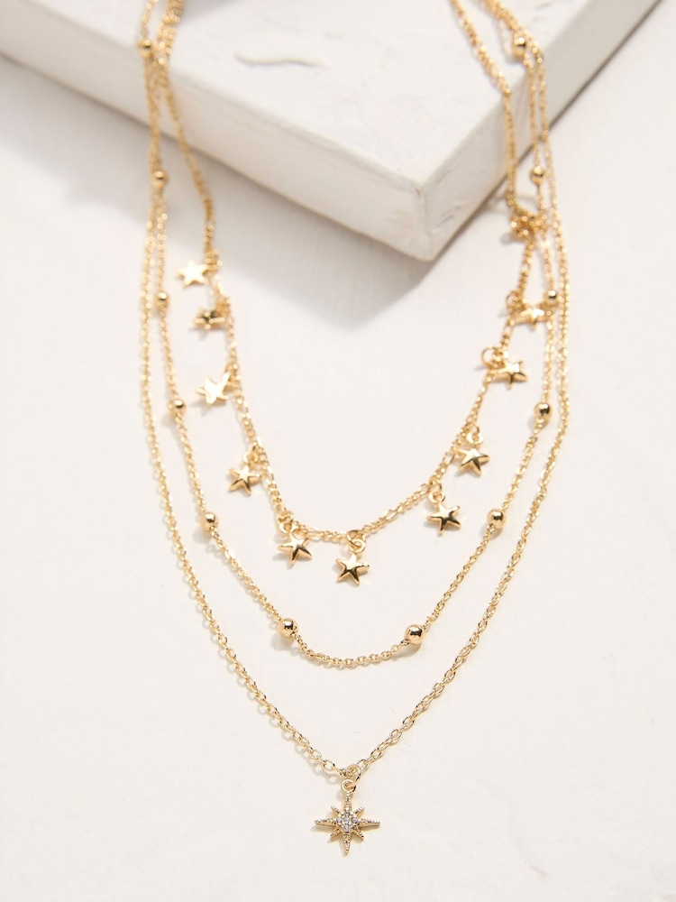 FatFace Gold Tone Multi Star Necklace - Image 2 of 2