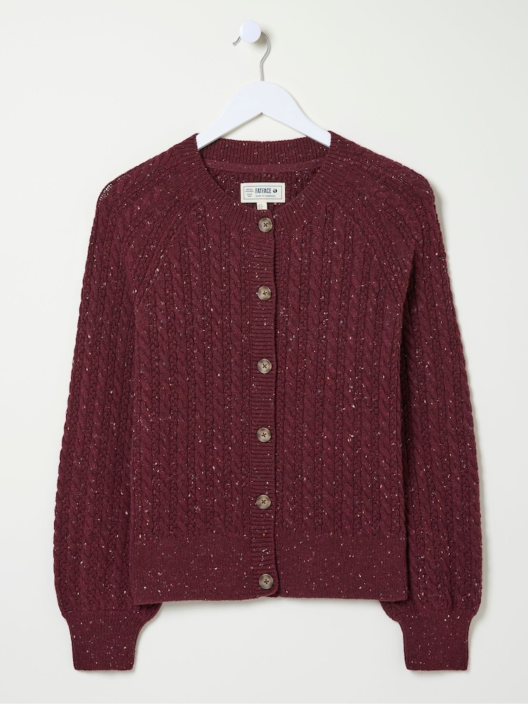 FatFace Chloe Dark Red Cable Cardigan - Image 1 of 6