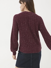 FatFace Chloe Dark Red Cable Cardigan - Image 2 of 6