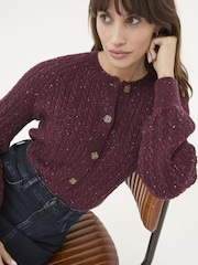 FatFace Chloe Dark Red Cable Cardigan - Image 4 of 6