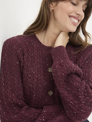 FatFace Chloe Dark Red Cable Cardigan - Image 5 of 6