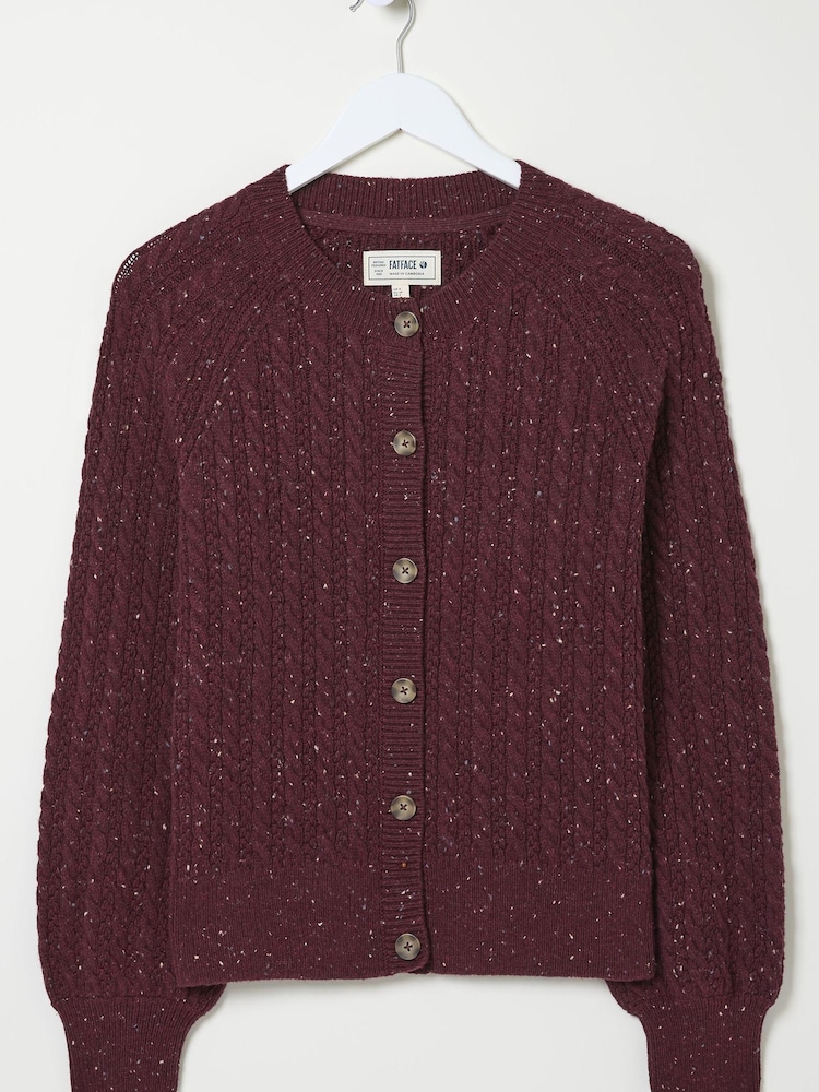 FatFace Chloe Dark Red Cable Cardigan - Image 6 of 6