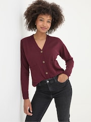 FatFace Grace Dark Red Cotton Cashmere Blend Cardigan - Image 1 of 5
