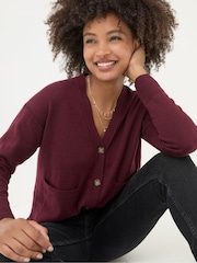FatFace Grace Dark Red Cotton Cashmere Blend Cardigan - Image 3 of 5
