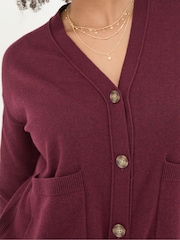 FatFace Grace Dark Red Cotton Cashmere Blend Cardigan - Image 4 of 5