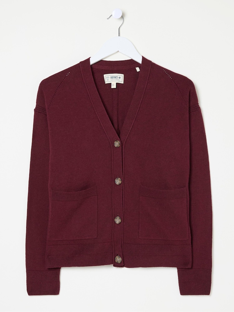 FatFace Grace Dark Red Cotton Cashmere Blend Cardigan - Image 5 of 5