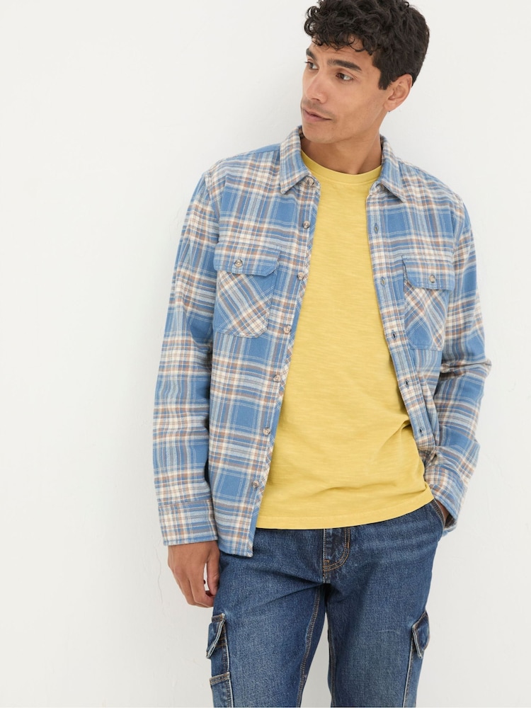 FatFace Bardon Blue/Yellow 100% Cotton Long Sleeve Check Shirt - Image 2 of 5
