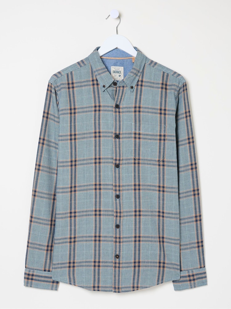 FatFace Charlton Blue Long Sleeve Check 100% Cotton Shirt - Image 6 of 6