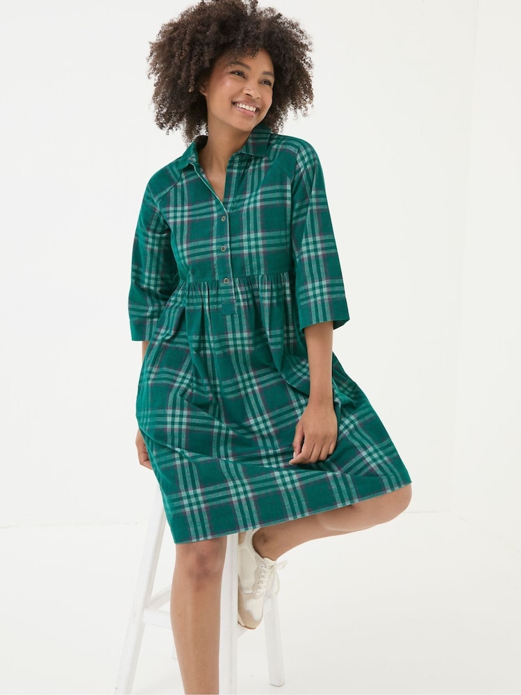 FatFace Sara Green Bubble Cord Check Dress - Image 1 of 5