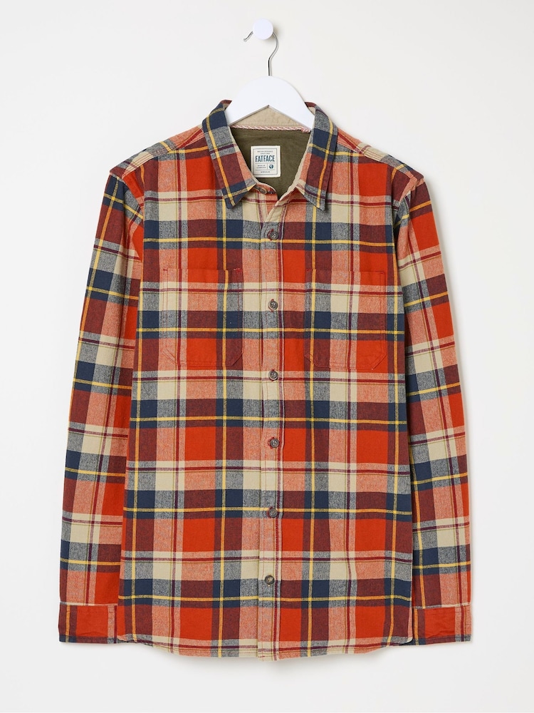 FatFace Orange Long Sleeve Blake Check Shirt - Image 3 of 3