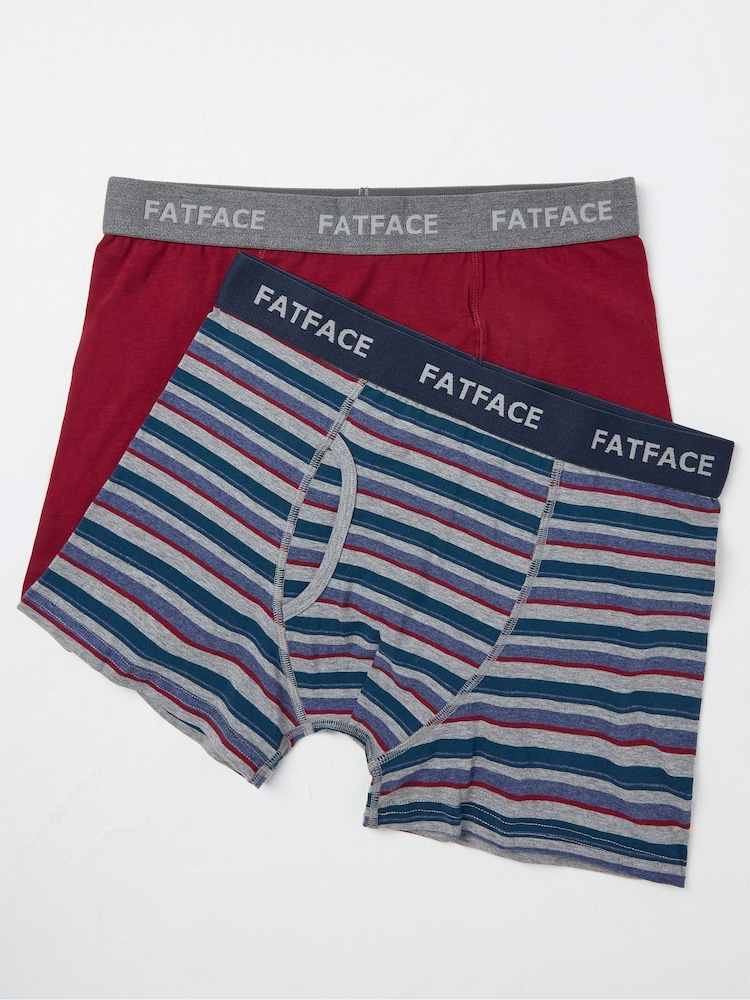 FatFace Red Milford Stripe Boxers 2 Pack - Image 1 of 2
