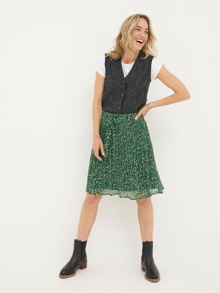 FatFace Kayleigh Green Floral Marks Pleated Skirt - Image 1 of 5