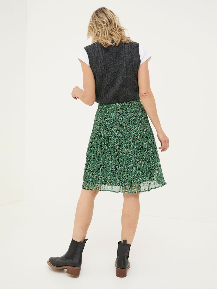 FatFace Kayleigh Green Floral Marks Pleated Skirt - Image 2 of 5