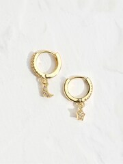 FatFace Gold Tone Star Moon Huggies Earrings - Image 1 of 2