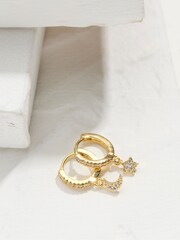 FatFace Gold Tone Star Moon Huggies Earrings - Image 2 of 2