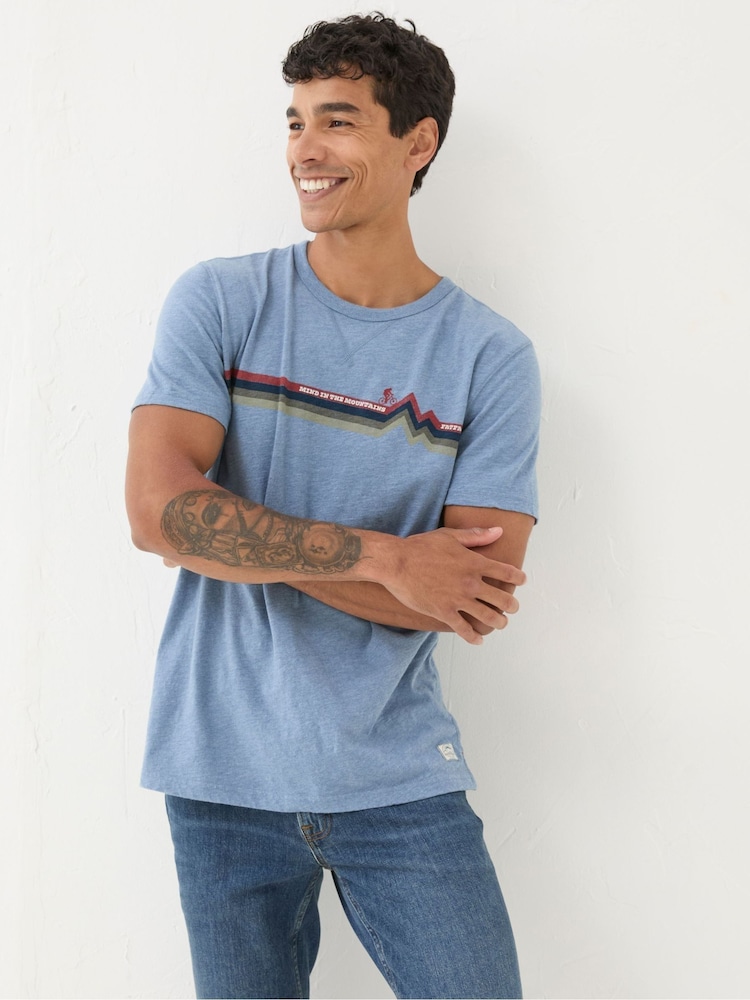 FatFace Blue Bike Chest Stripe T-Shirt - Image 1 of 6