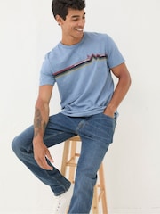 FatFace Blue Bike Chest Stripe T-Shirt - Image 2 of 6